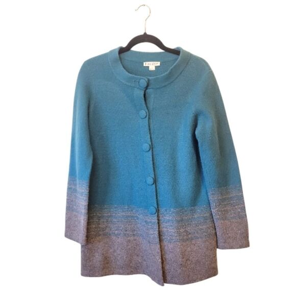 Pendleton Turquoise Blue and Grey Lambswool Button Front Cardigan - Picture 1 of 6